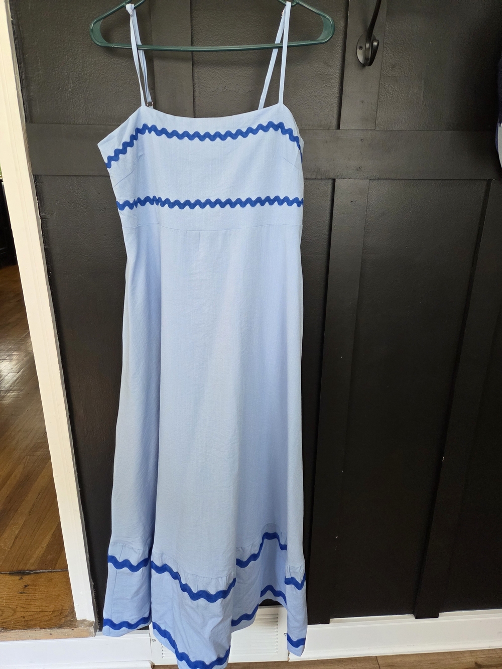 Pretty GardenLight Blue Maxi Slip Dress with Blue Trim